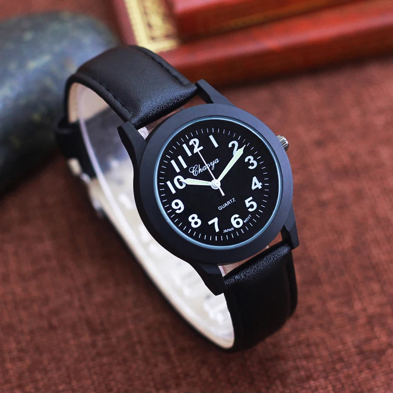 Simple Fashion Leather Strap Watch – Waterproof Quartz for All Ages