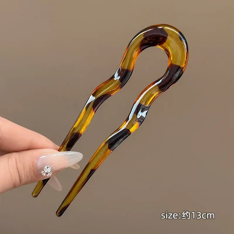 U-Shaped Tortoiseshell Acetate Hair Fork