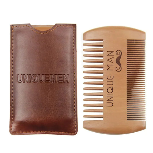 Men's Wooden Beard Comb with Leather Case