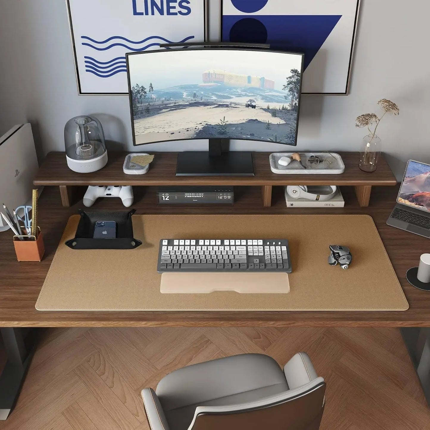 Dual-Sided Leather & Cork Desk Mat