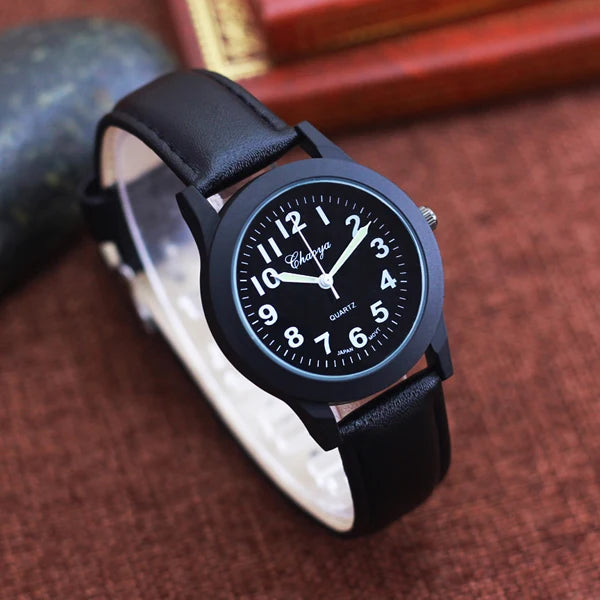 Simple Fashion Leather Strap Watch – Waterproof Quartz for All Ages