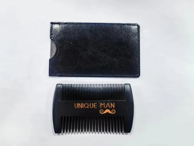 Men's Wooden Beard Comb with Leather Case