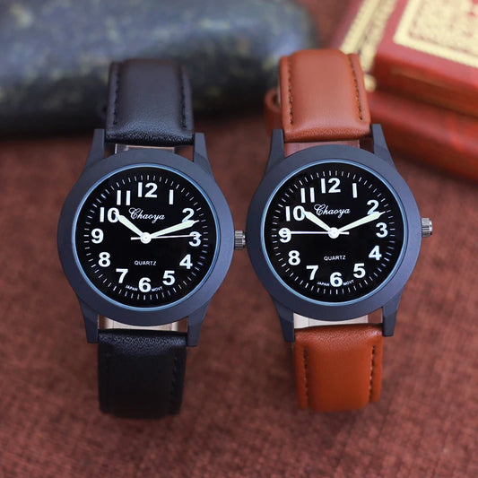 Simple Fashion Leather Strap Watch – Waterproof Quartz for All Ages