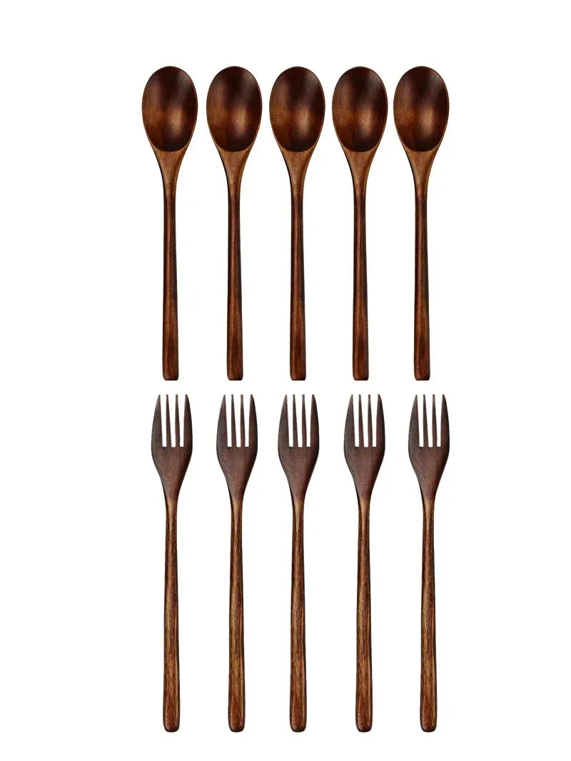 5-Piece Eco-Friendly Wooden Spoon & Fork Set