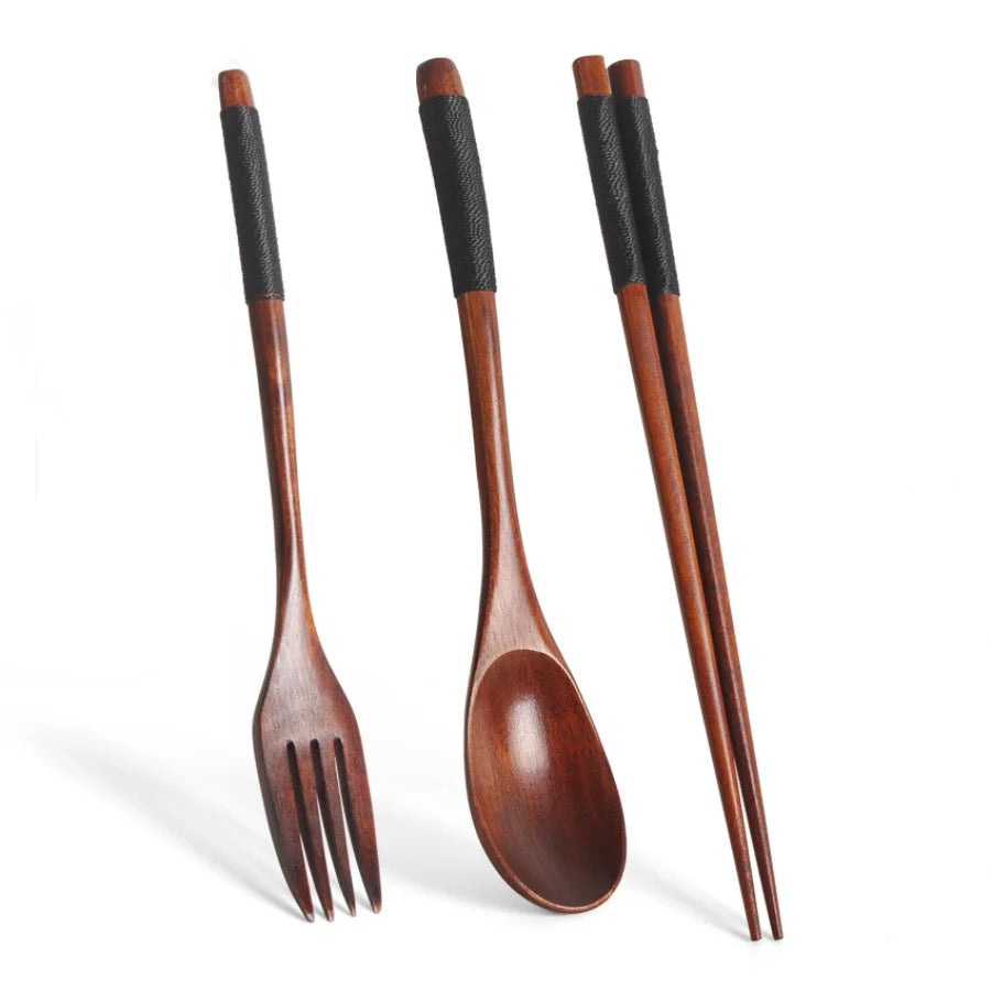 5-Piece Eco-Friendly Wooden Spoon & Fork Set