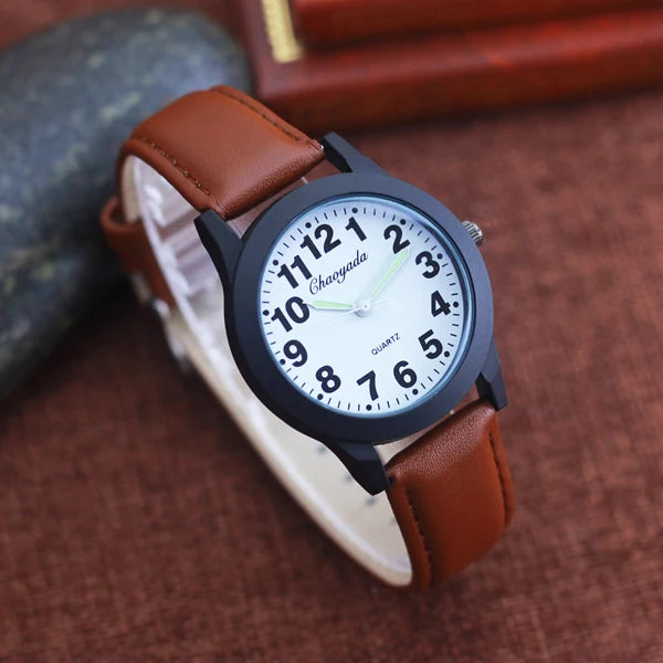 Simple Fashion Leather Strap Watch – Waterproof Quartz for All Ages