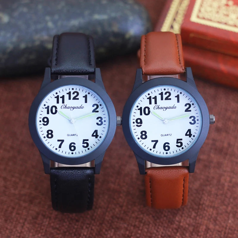 Simple Fashion Leather Strap Watch – Waterproof Quartz for All Ages