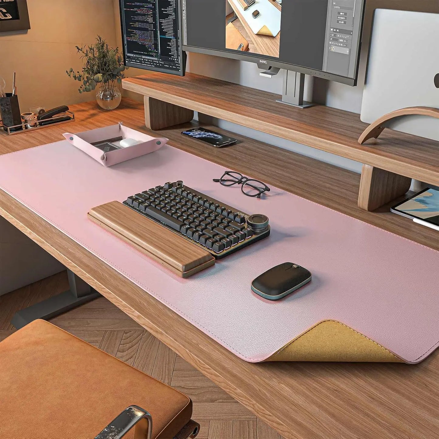 Dual-Sided Leather & Cork Desk Mat