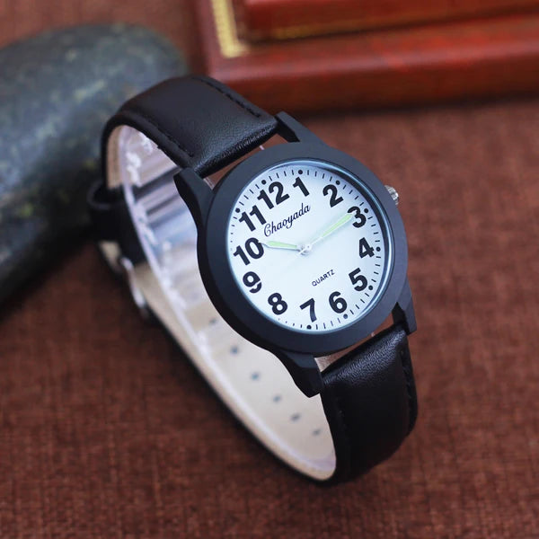 Simple Fashion Leather Strap Watch – Waterproof Quartz for All Ages