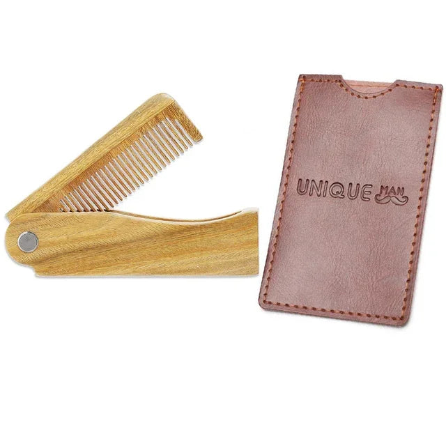 Men's Wooden Beard Comb with Leather Case