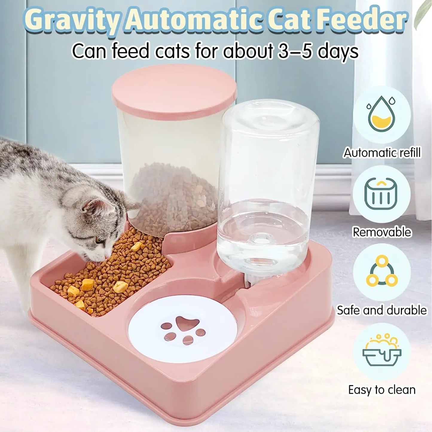 Automatic Graviry Cat & Small Dogs food and water Dispenser